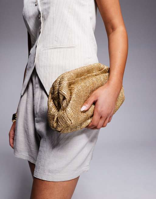 South Beach Pochette en paille avec bandoulière chaîne Doré ASOS