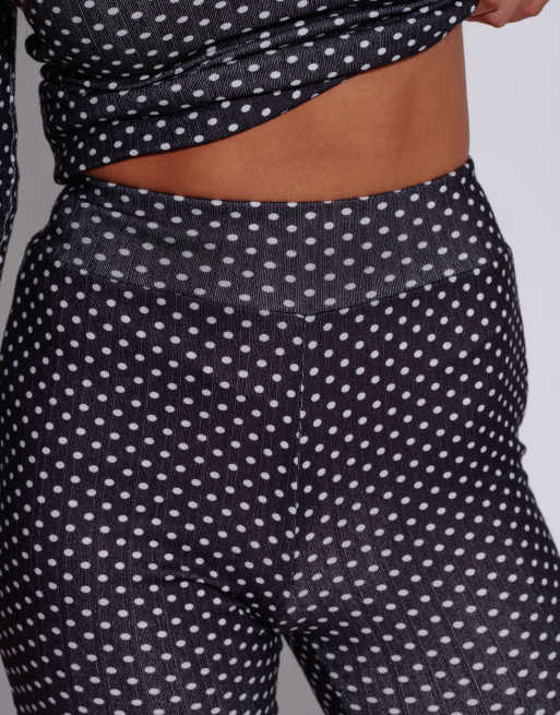 South Beach Polka dot double brushed pointelle thermal base layer set in black, 5 of 7