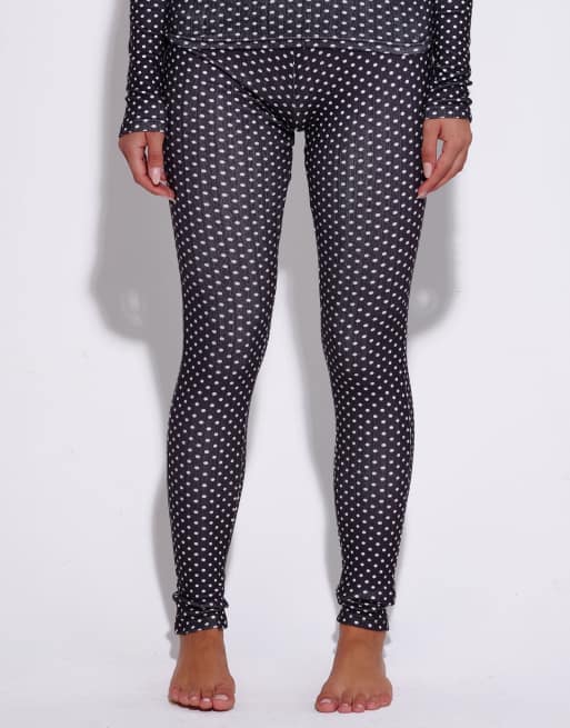 South Beach Polka dot double brushed pointelle thermal base layer set in black, 6 of 7