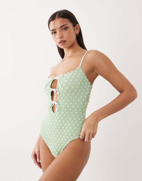 South Beach polka dot tie front swimsuit in seafoam green - view 1