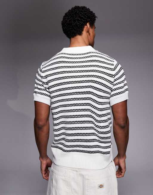 South Beach - Polo in maglia a righe nere, 3 di 5