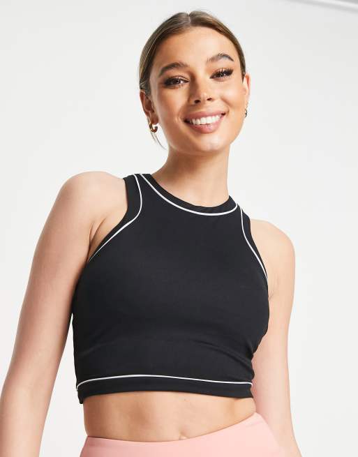 South Beach polyester crop racer vest in black with contrast binding  , 4 of 4