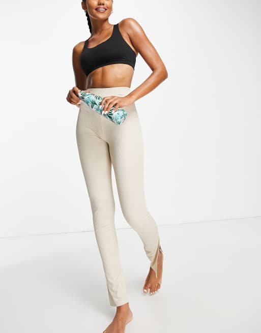 South Beach polyester side split legging in stone