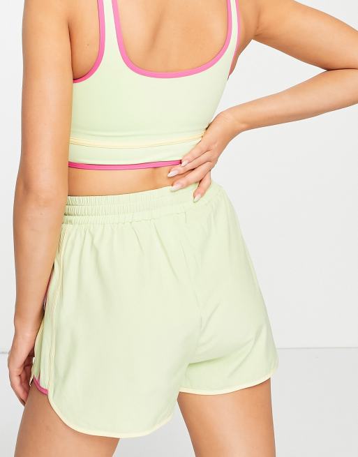 South Beach polyester woven runner shorts in green with contrast piping, 4 of 4