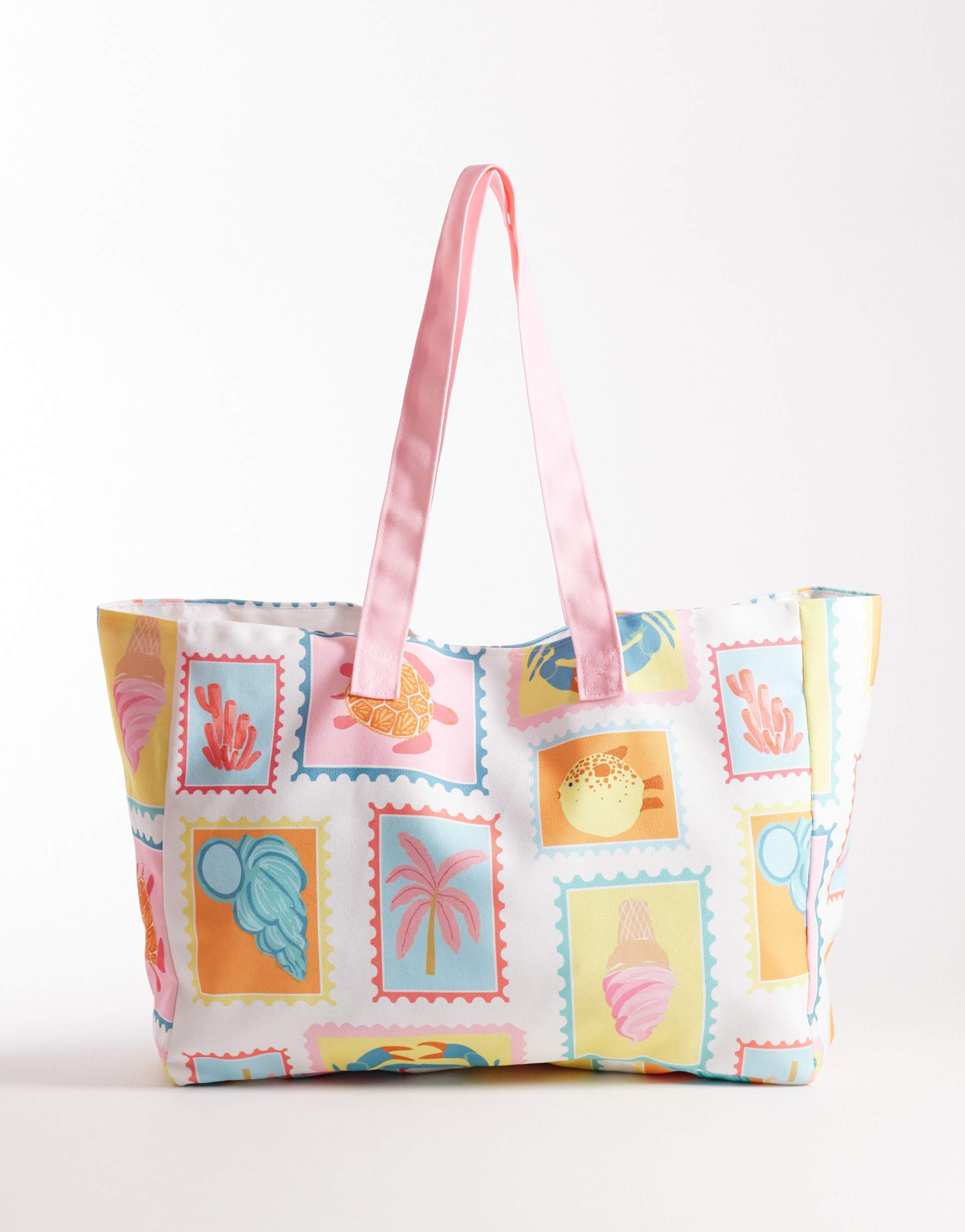 south beach postcard print canvas tote bag in multi