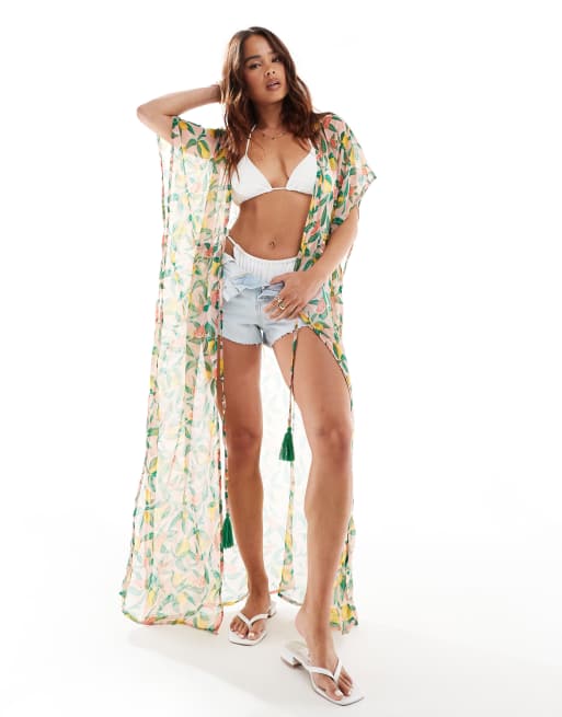 South Beach Print chiffon maxi kaftan in pink