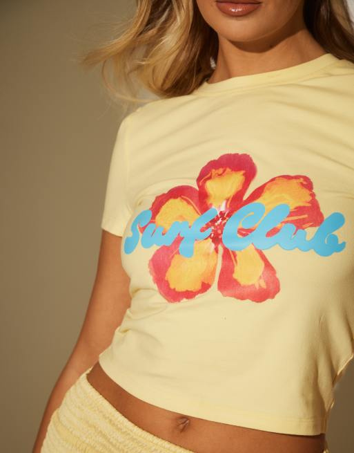 South Beach printed baby tee in yellow surf club floral print, 2 of 4