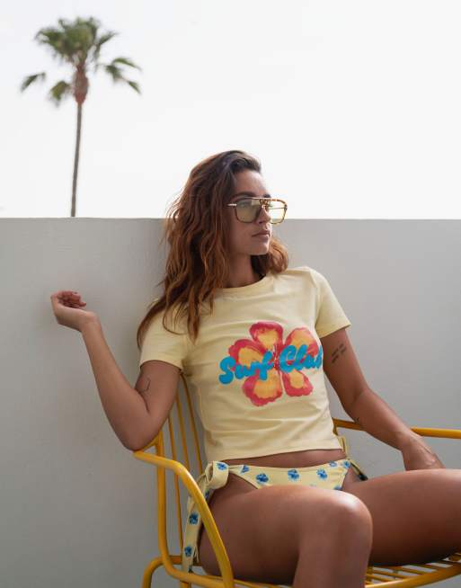 South Beach printed baby tee in yellow surf club floral print, 3 of 4