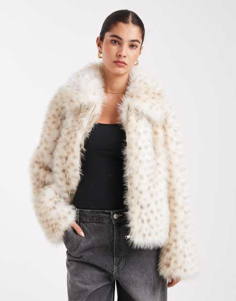 South Beach printed faux fur zip jacket in multi - view 1