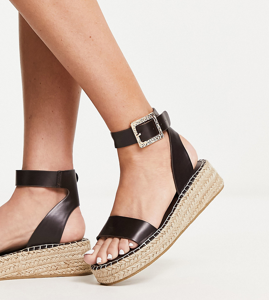 South Beach PU two part espadrille sandal with textured buckle in chocolate-Brown