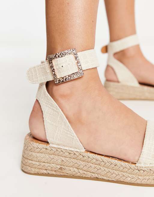 South Beach Cream Linen-Look 2 Part Espadrille Sandals