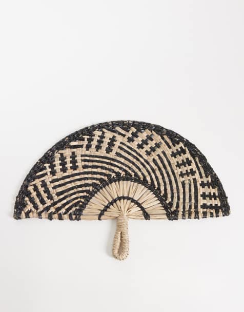 South Beach raffia fan in neutral and black - view 1