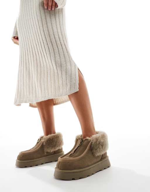 South Beach Real Sheepskin Zip Up Ankle Boot in Olive, 2 of 4