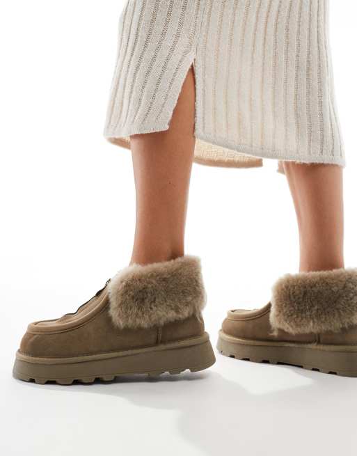 South Beach Real Sheepskin Zip Up Ankle Boot in Olive, 3 of 4