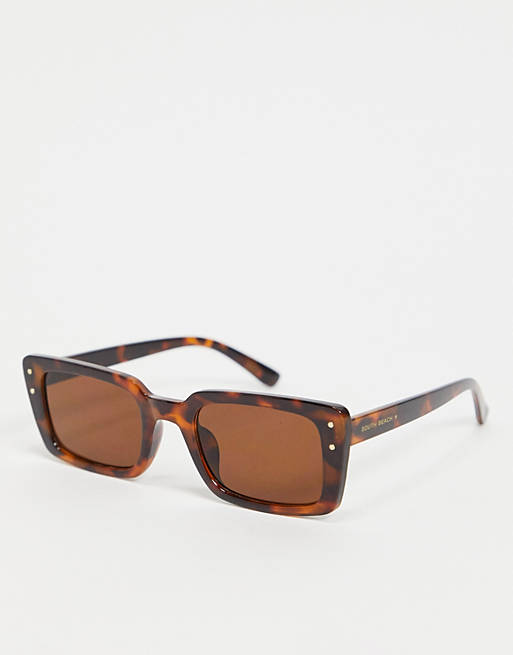 South Beach rectangle frame sunglasses in tortoiseshell