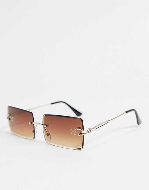 South Beach rectangular 00's sunglasses with diamante