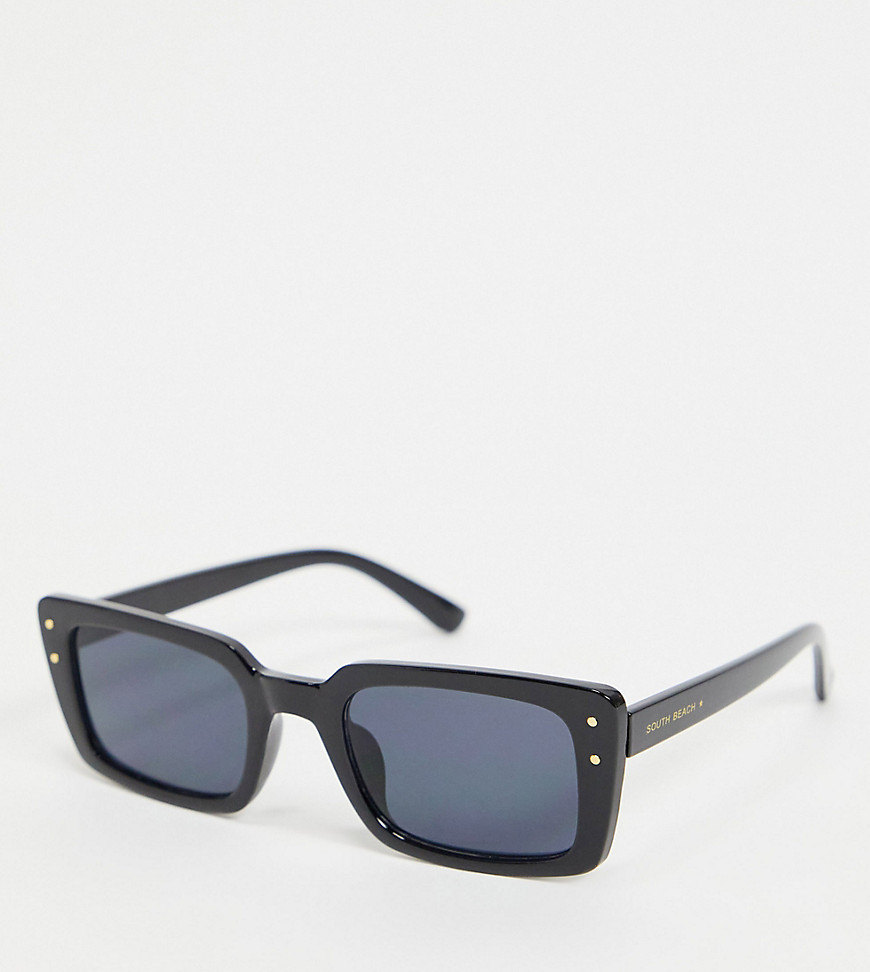 South Beach rectangular frame sunglasses in black