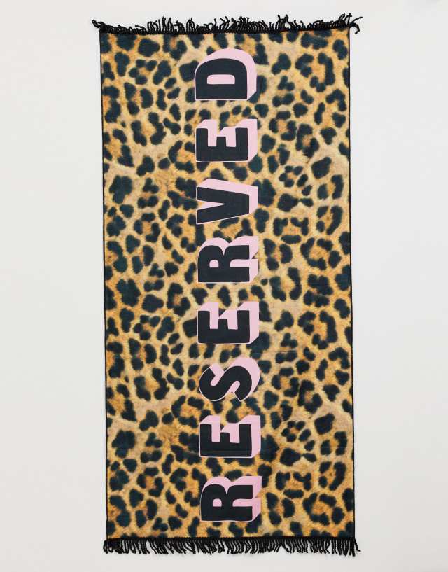 South Beach reserved slogan animal print beach towel