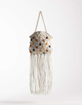 South Beach resin beaded crochet crossbody bag in off white
