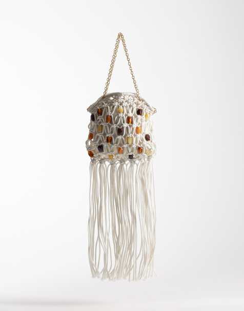 South Beach resin beaded crochet crossbody bag in off white - view 1