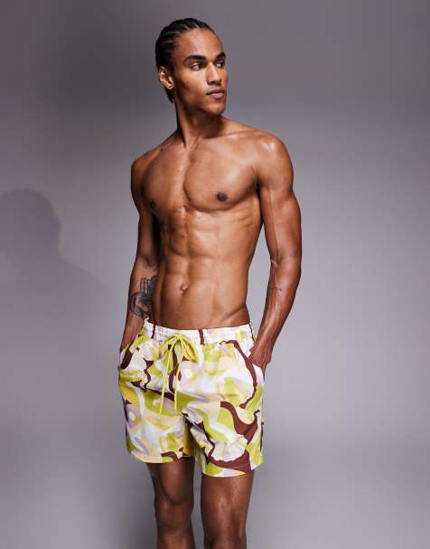 South Beach retro geo print swimshort in brown - view 1