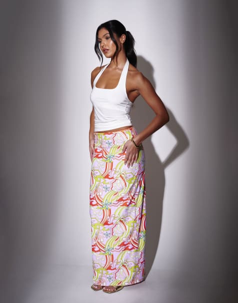 South Beach Retro printed sequin maxi skirt in multi