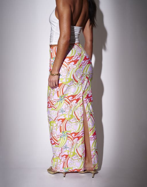 South Beach Retro printed sequin maxi skirt in multi, 3 of 5