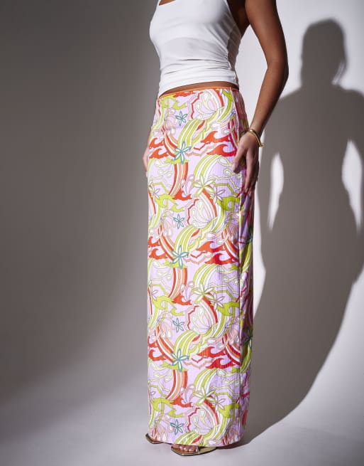 South Beach Retro printed sequin maxi skirt in multi, 5 of 5