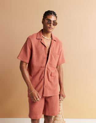 South Beach revere knitted beach shirt in rust-Orange