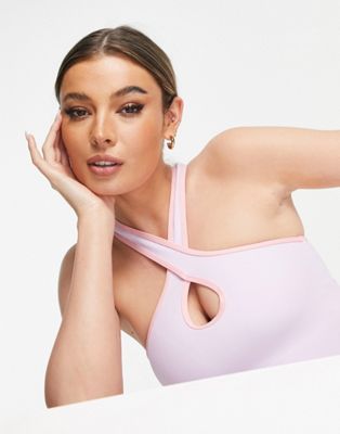 South Beach rib halter neck crop top with keyhole in lilac