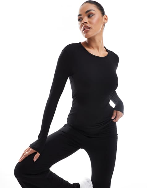 South Beach Rib jersey long sleeve t-shirt in black - view 1