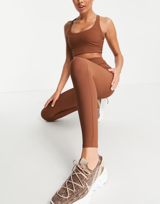 South Beach ribbed high waisted leggings in chocolate brown