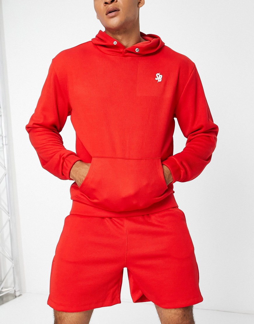 South Beach Ribbed Popper Hoodie In Red