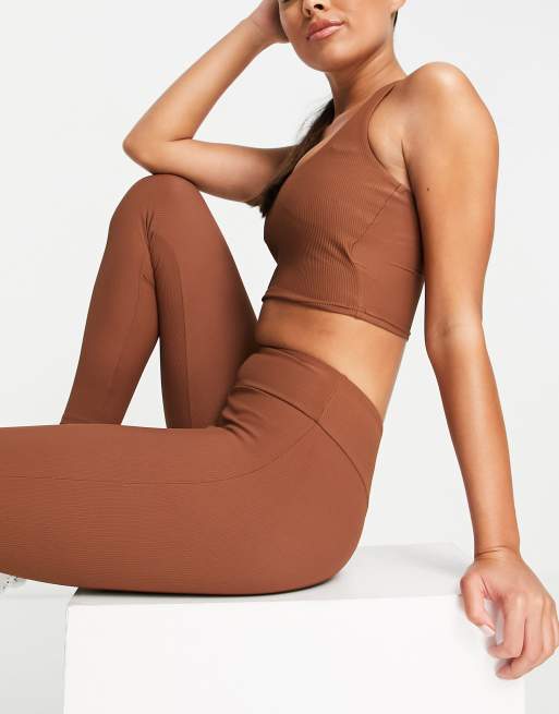South Beach ribbed square neck longline crop top in chocolate brown, 3 of 4