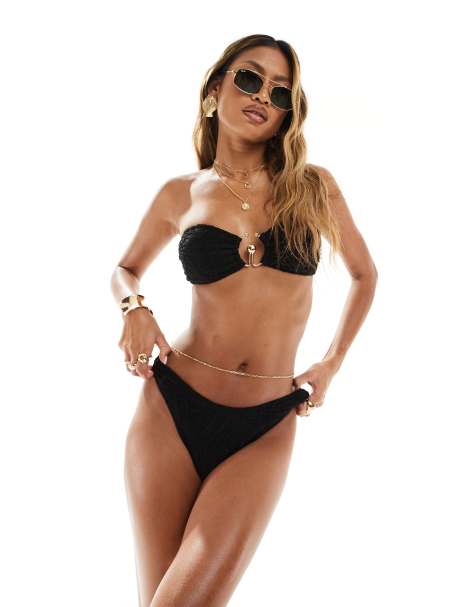 South Beach ring front high waist bikini bottom in black - view 1