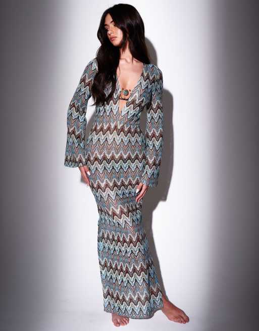 South Beach - Robe de plage longue au crochet avec motif ajouré - Multicolore, 1 de 4