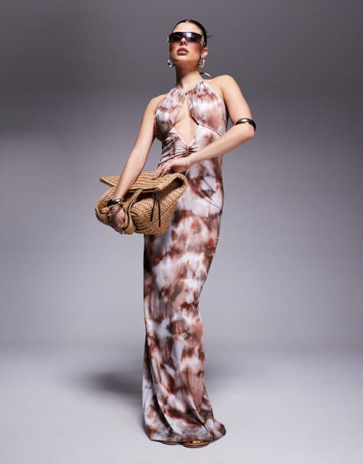 South Beach - Robe de plage longue en tulle avec découpe - Multicolore