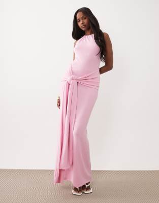 Robe longue à dos nu et taille croisée - Rose pastel 46