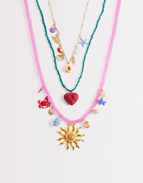 South Beach – Rosa halsband i flera lager med pärlor och berlock - view 1