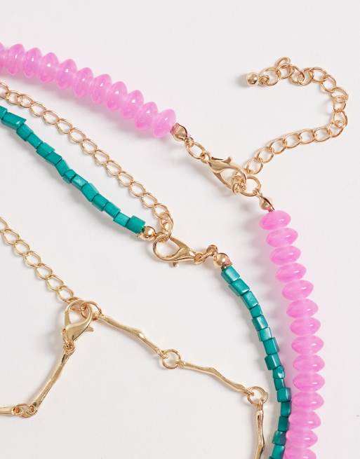 South Beach – Rosa halsband i flera lager med pärlor och berlock, 4 av 4