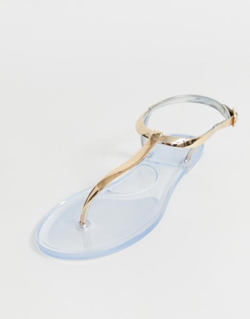 South Beach rose gold jelly toe post flat sandals ASOS