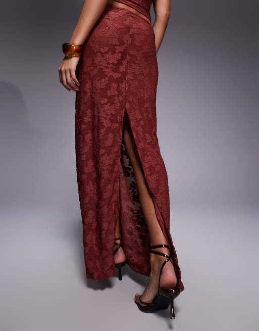 South Beach – Roströd, maxilång strandkjol i devoré, 3 av 5