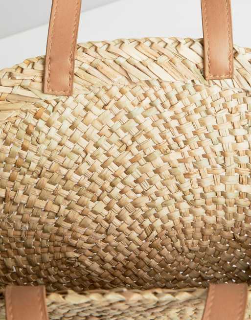 Round straw shop tote bag