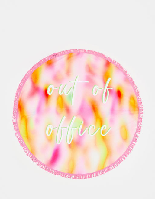 South Beach – Różowy okrągły ręcznik plażowy z efektem tie-dye i napisem „Out Of Office“