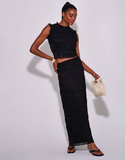 South Beach Ruched frill short sleeve  top in black, 3 of 4