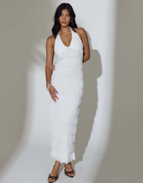 South Beach Ruched halterneck maxi dress in white