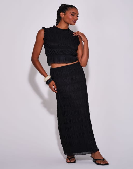South Beach Ruched maxi skirt in black, 3 of 4
