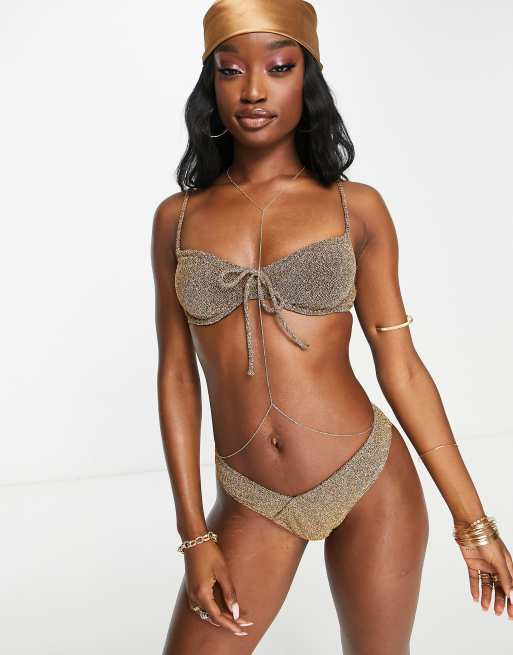 South Beach Triangle Bikini Top In Gold Metallic, Gold Triangle Bikini