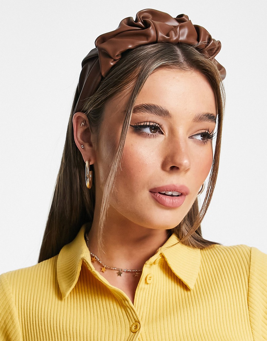 South Beach ruffle faux leather headband in brown