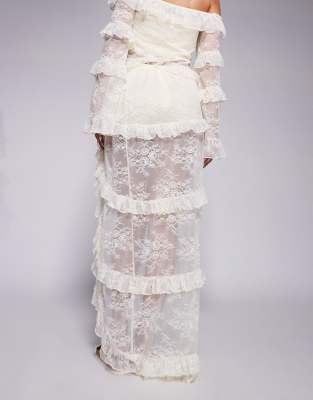 South Beach ruffle lace maxi beach skirt in cream